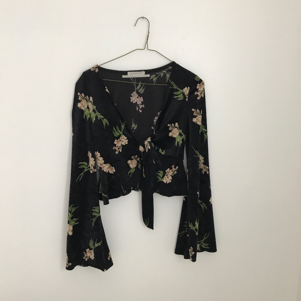 Urban Outfitters Velvet Floral Wrap Top